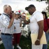 Bill and Nola Asher, left, eat ice cream and chat with Rod and Joan Smalls during an ice cream social Saturday for people who live in neighborhoods of single-family homes near Centennial Avenue and Revere Street in North Las Vegas.
