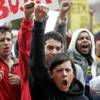 UNLV students protest about proposed budget cuts outside the Grant Sawyer Building Tuesday, Feb. 9, 2010, after staging a campus walkout.