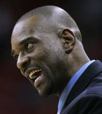 UNLV Associate Head Coach Stacey Augmon barks orders from the bench versus San Diego State during their game at the Thomas & Mack Center on Saturday, January 30, 2016. UNLV Associate Head Coach Stacey Augmon barks orders from the bench versus San Diego State during their game at the Thomas & Mack Center on Saturday, January 30, 2016.