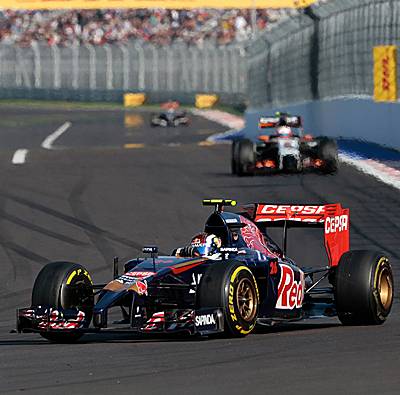 Sauber driver Adrian Sutil of Germany, left, and Caterham driver Marcus Ericsson of Sweden steer their cars during the Formula One Russian Grand Prix at the 'Sochi Autodrom' Formula One circuit, in Sochi, Russia, Sunday, Oct. 12, 2014. Sauber driver Adrian Sutil of Germany, left, and Caterham driver Marcus Ericsson of Sweden steer their cars during the Formula One Russian Grand Prix at the 'Sochi Autodrom' Formula One circuit, in Sochi, Russia, Sunday, Oct. 12, 2014.