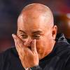 UNLV Rebels head coach Tony Sanchez reacts after UNLV missed a game-tying field goal in the closing seconds of their NCAA football game against the San Diego State Aztecs Saturday, October 26, 2019, at Sam Boyd Stadium. UNLV Rebels head coach Tony Sanchez reacts after UNLV missed a game-tying field goal in the closing seconds of their NCAA football game against the San Diego State Aztecs Saturday, October 26, 2019, at Sam Boyd Stadium.