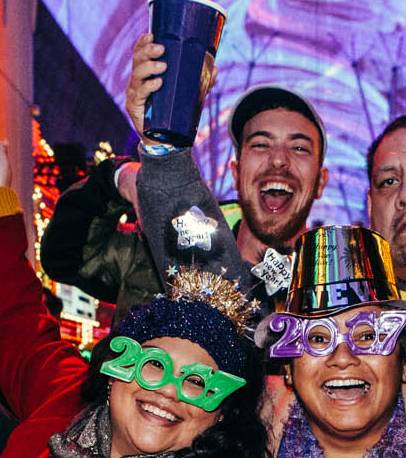 An estimated 300,000 visitors descended on Las Vegas for an extravagant party that featured some of the biggest names in music and an eight-minute fireworks show launched from the tops of a half-dozen Strip resorts ...