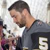 Vegas Golden Knights defenseman Deryk Engelland (5) addresses the crowd before the Knights home opener Tuesday, Oct. 10, 2017, at the T-Mobile Arena. The Knights won 5-2 to extend their winning streak to 3-0. Vegas Golden Knights defenseman Deryk Engelland (5) addresses the crowd before the Knights home opener Tuesday, Oct. 10, 2017, at the T-Mobile Arena. The Knights won 5-2 to extend their winning streak to 3-0.