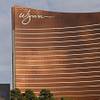 Matt Maddox, left, CEO of Wynn Resorts Ltd. and Phil Satre, right, board chairman of Wynn Resorts Ltd., speak before Nevada Gaming Commission Chairman Tony Alamo, Tuesday, Feb. 26, 2019, in Las Vegas.