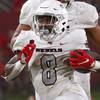 UNLV Rebels running back Charles Williams (8) holds up the Island Showdown Trophy after UNLV’s 27-13 win over the Hawaii Warriors at Allegiant Stadium Saturday, Nov. 13, 2021. UNLV Rebels running back Charles Williams (8) holds up the Island Showdown Trophy after UNLV’s 27-13 win over the Hawaii Warriors at Allegiant Stadium Saturday, Nov. 13, 2021.