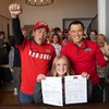 Leah Okuda, a cross country and track runner for Shadow Ridge High School, poses with her granfather Gerry, left, and father Cody after signing a letter of intent to run for UNLV during a ceremony at her home Friday, Jan. 12, 2024. Leah Okudas grandfather Gerry Okuda played baseball for UNLV in 1974-1976. Her father played for UNLV baseball in 1999-2000.