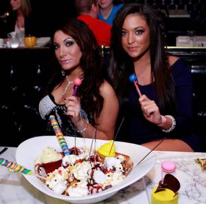 Sammi "Sweetheart" Giancola celebrates her 24th birthday inside Sugar Factory at Paris with Deena Nicole Cortese and Scott Disick on Saturday, March 12.