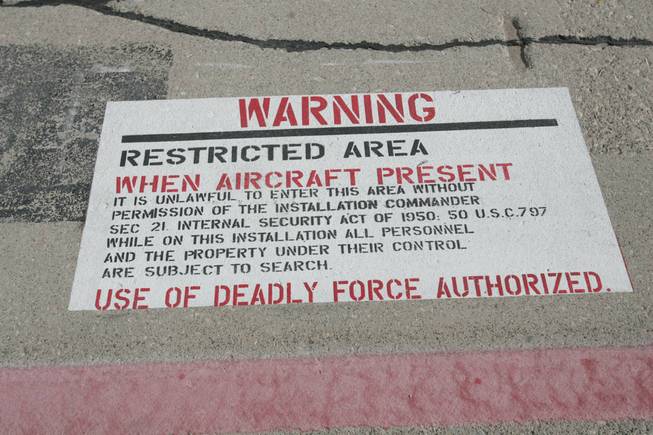 A warning not to walk on the Thunderbirds runway at Nellis Air Force Base.