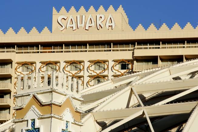 One of the Sahara's towers displays its Middle Eastern design ...