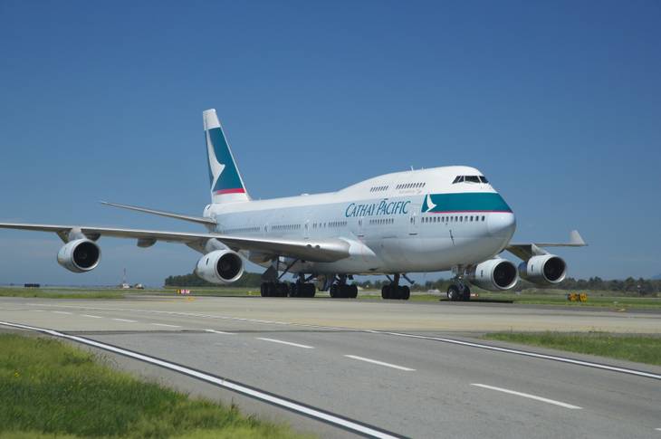 A Cathay Pacific Boeing 747 at the Vancouver International Airport, B. C. Canada.