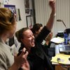 In the Clinton campaign’s Las Vegas office on Tuesday night, press assistant Katie Hurlbut and oth