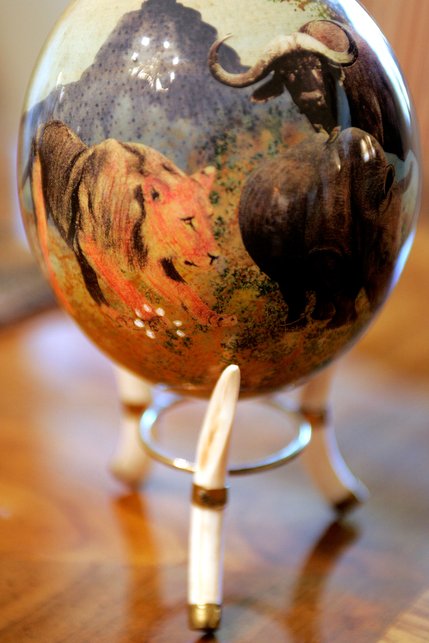 An ostrich egg brought home from South Africa by George Cohan, 83, a UNLV lecturer, who has traveled to 114 countries in his life. 