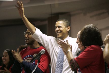 Presidential hopeful Sen. Barack Obama makes an appearance at the Culinary Workers Union Friday, Jan. 11, 2008 a day after receiving the labor organization's endorsement.