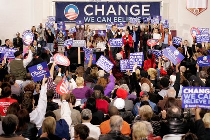 Democratic presidential hopeful Sen. Barack Obama speaks during a town hall meeting at Del Sol High School in Las Vegas Friday, January 11,