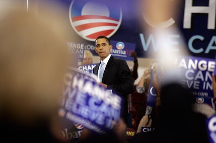 Democratic presidential hopeful Sen. Barack Obama speaks during a town hall meeting at Del Sol High School in Las Vegas Friday, January 11, 2008.