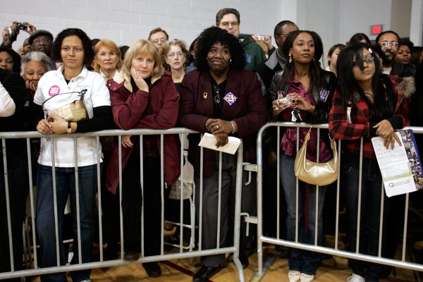 The standing room in the gymnasium while Democratic presidential hopeful ...