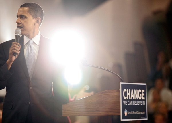 Democratic presidential hopeful Sen. Barack Obama speaks during a town ...