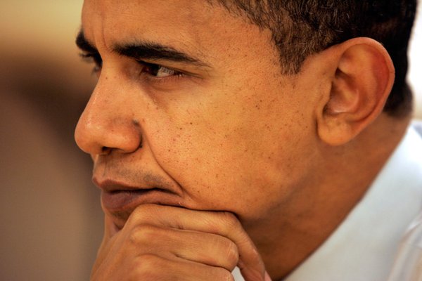 Democratic presidential hopeful Sen. Barack Obama reflects on a question ...