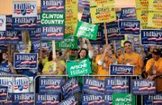 Supporters of Sen. Hillary Clinton gather before the debate.