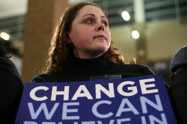 Erica Troutman, 28, waits before Sen. Barack Obama speaks to ...