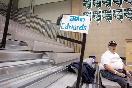John Edwards supporter Jim Hyder sits alone in the Edwards section before the precinct 4383 democratic presidential caucus held at Rancho High School in Las Vegas Saturday, January 19, 2008. He was joined by a few others before the end of the caucus.