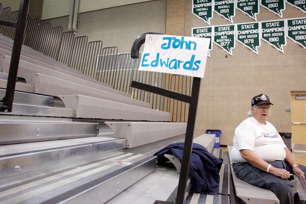 John Edwards supporter Jim Hyder sits alone in the Edwards ...