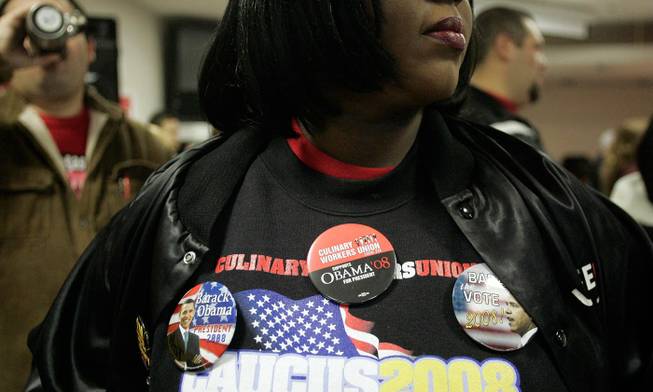 Carla Lovely Brown attends a caucus day rally at the Culinary Union headquarters in Las Vegas early Saturday morning. By the end of the day, frustration and disappointment had gripped union leaders.