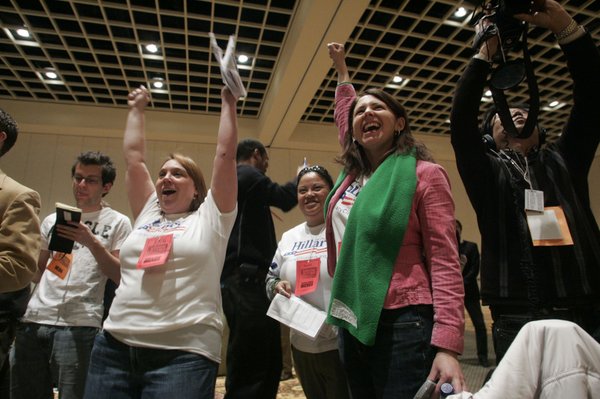 Clinton operatives, from left, Ann Widger, Jillian Matundan and Jessica ...