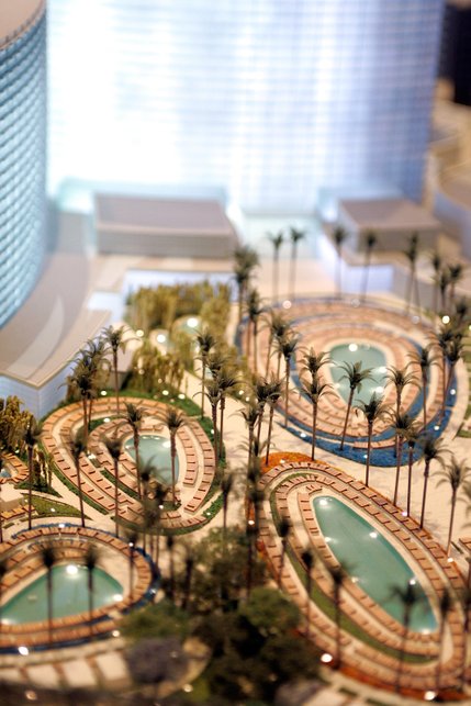 The pools that are a part of the casino hotel in a model of the City Center project on display at their sales office off Las Vegas Boulevard South in Las Vegas Wednesday, January 23, 2008.