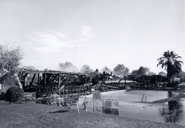 Firefighters contain what is left of the El Rancho Vegas ...