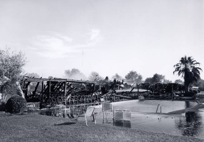 Firefighters contain what is left of the El Rancho Vegas Hotel fire. No one was hurt in the June 17, 1960 blaze, but a piece of Las Vegas history was lost forever. It has been an empty lot ever since.