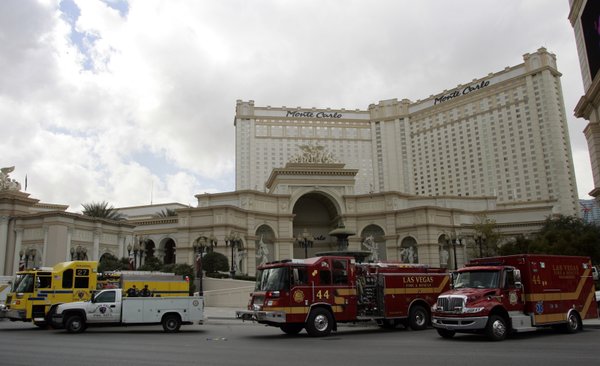 Fire trucks are stationed in front of the Monte Carlo ...