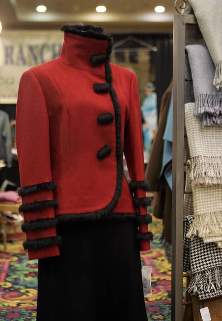 The fashion show portion of the alpaca convention Fiber to Fashion features clothes like this jacket and scarves. 