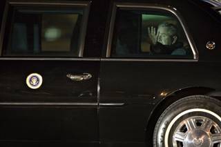 President George W. Bush arrives on Air Force One at McCarran International Airport in Las Vegas on Wednesday night, January 30, 2008.