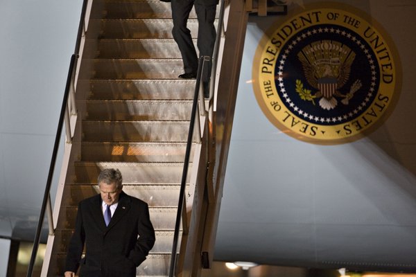 President George W. Bush arrives on Air Force One at ...