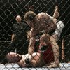 Nate Marquardt strikes Jeremy Horn on the mat at UFC 81 February 2, 2008 at Mandalay Bay. Marquardt won by submission in the 2nd round by guillotine choke.