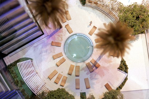 Overhead view of the pool area in a model of ...