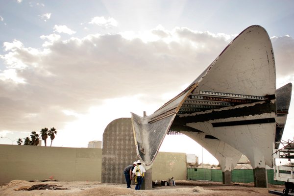 The concrete shell-shaped lobby of the old La Concha Motel, ...