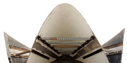 The concrete conch shell-shaped lobby of the old La Concha Motel, seen with supports for the restoration process, will serve as the new entry and gift shop for the Neon Museum.