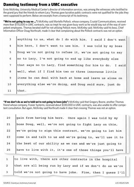 Ernie McKinley, University Medical Center’s director of information services, was among the witnesses who testified to the grand jury that the friends to whom Lacy Thomas gave lucrative public contracts were not qualified for the jobs they were supposed to perform. Here are excerpts from a transcript of his testimony.