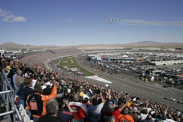 The U.S. Air Force Thunderbirds fly over the track before ...