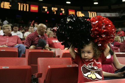 Young UNLV fan Ava de Castro Verde shakes her pompoms before UNLV's game against TCU Thursday, March 13, 2008 at the Mountain West Conference championships.  