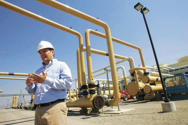 Paul Thomsen of Ormat Technologies describes how geothermal energy is turned into electricity at his company’s Steamboat complex near Reno. Geothermal development will increase, he says, because “predictability and reliability (of price) are becoming a lot more important.”