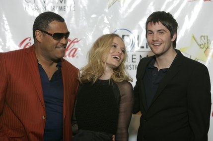 The cast of "21", Laurence Fishburne (L), Kate Bosworth (C) and Jim Sturgess, pose in a pressroom before the 2008 ShoWest Awards ceremony in Las Vegas on March 13, 2008. The cast was honored with the ShoWest Ensemble Award. "21" is a Columbia Pictures movie which will be released on March 28. ShoWest is an annual convention for movie theater owners. 