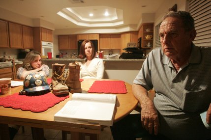 George Cole, Harold Billingsley's brother-in-law, talks with Billingsley's sisters, Simonne Purdy and Jacqueline Justin, as they remember the ironworker who fell to his death at the CityCenter site last year. 
