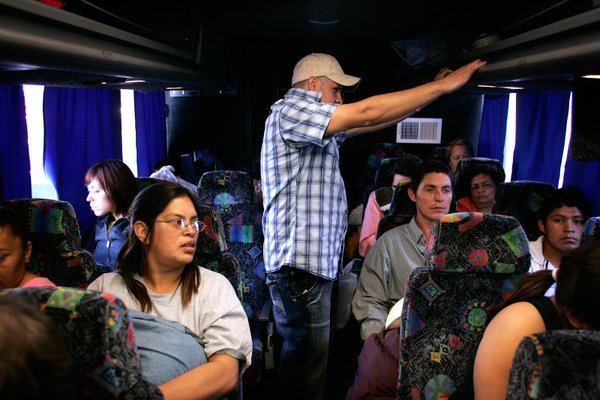 Jose Pepe Hernandez stands in a bus bound for Mexico ...