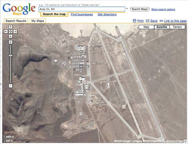 A satellite photo of Area 51 taken from Google Maps.