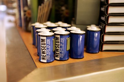 Film canister-shaped salt and pepper shakers are for sale at the gift shop. 