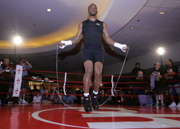 Boxer Bernard Hopkins jumps rope during a public workout at ...