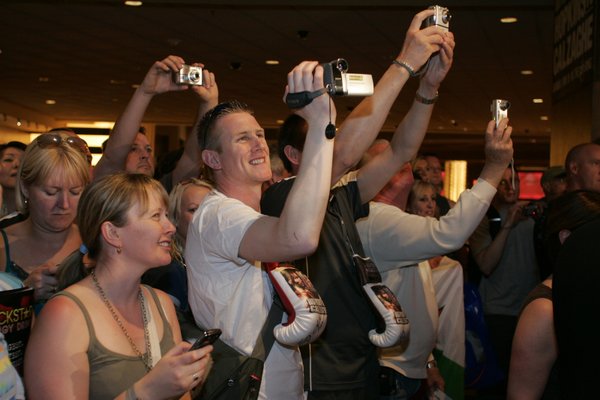 Fans of boxer Joe Calzaghe, including Jason Puckett, center, of ...